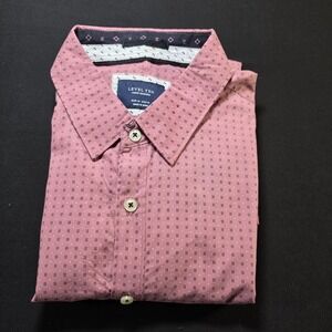 Level Ten Mens Modern Button Down Shirt, SZ Medium Dusty Rose Cotton Micro Print